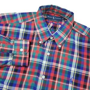 Vintage Ralph Lauren Blake Mens‎ Medium Multicolor Plaid Blue Pony Button Down